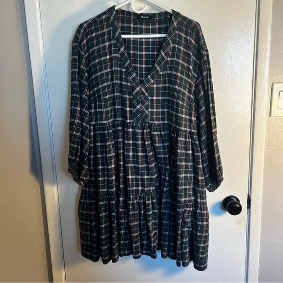 Madewell Flannel Colette Mini Dress Plaid Size 14 Cottagecore Winter Grunge - Picture 3 of 16
